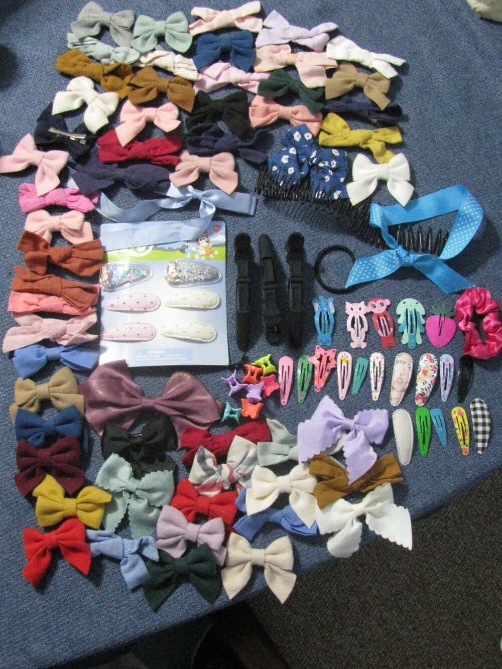 Huge Lot/Bundle 95 barrettes, hair ties, bows homemade and storebought